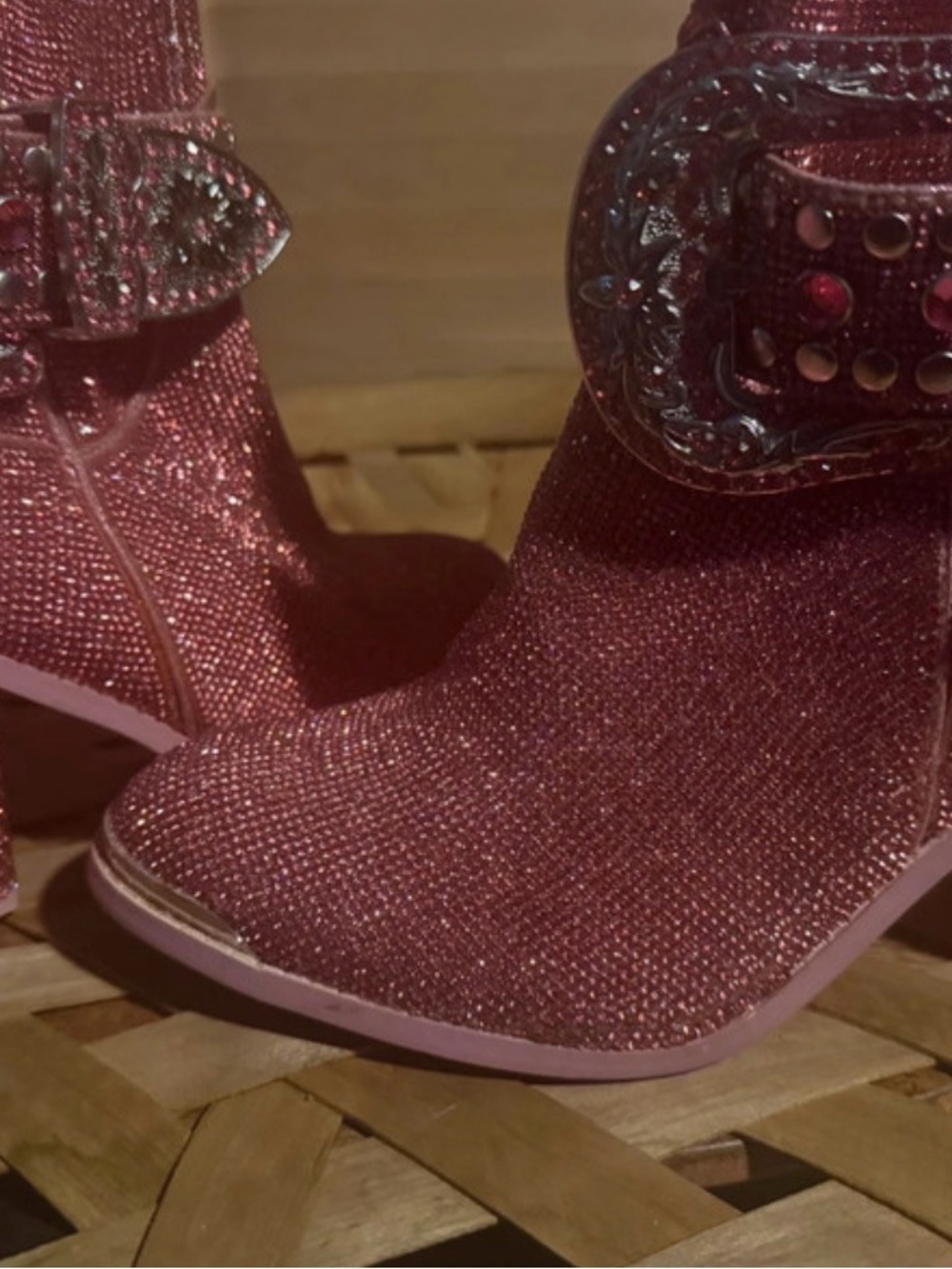Club Exx Pink Rhinestone Cowboy Boots Western Heels Size 8 **WORN ONCE** - Picture 3 of 4